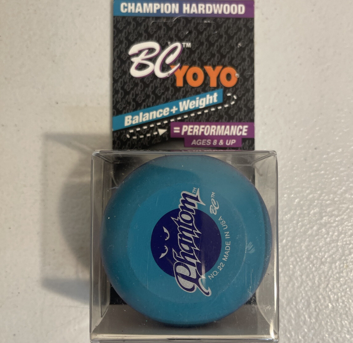 VINTAGE NOS Wood Champion Hardwood YOYO BC yo-yo Phantom #22 Blue 1996 USA