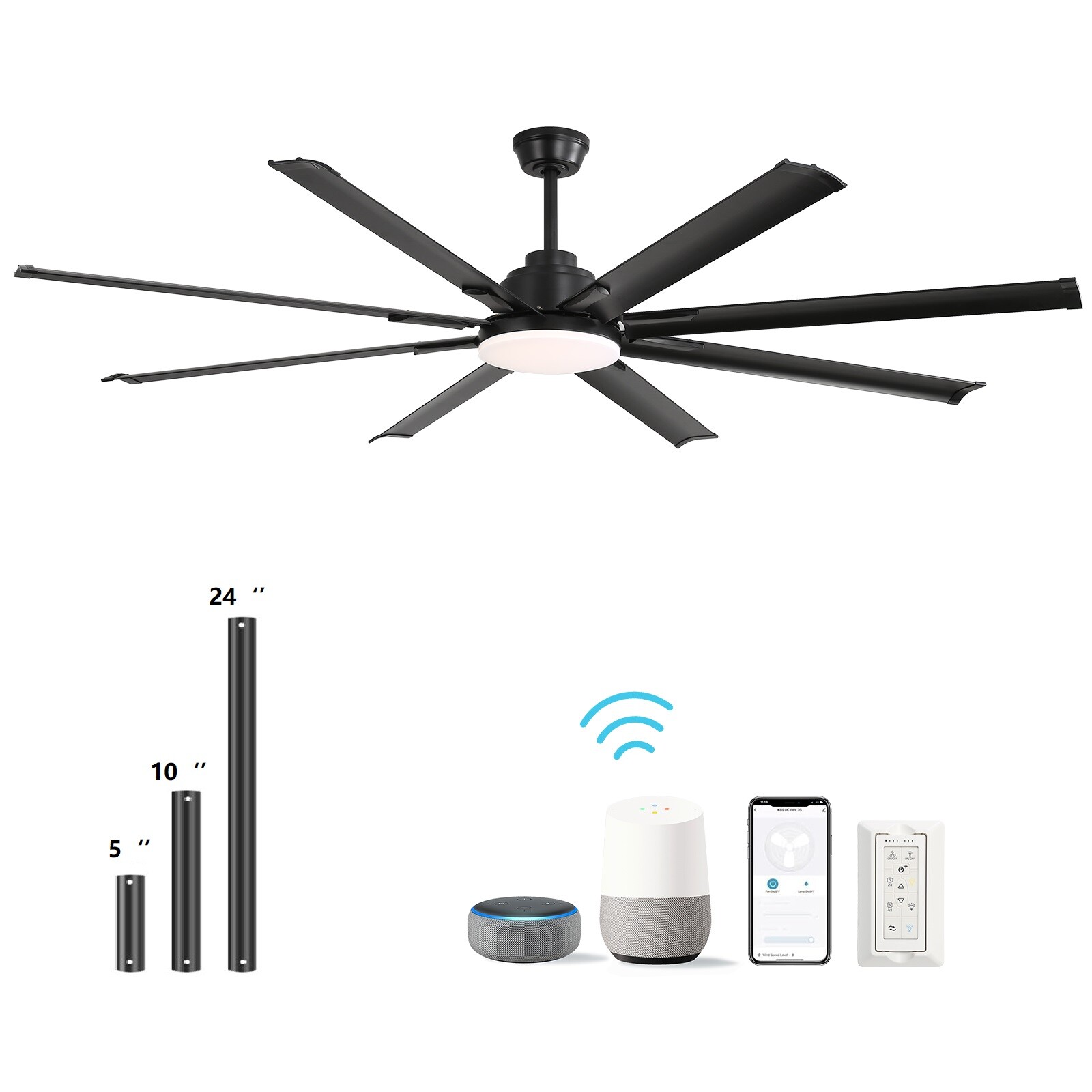 Large 72in Smart Ceiling Fan DC Motor 8 Blade LED Light Remote Control Timer APP