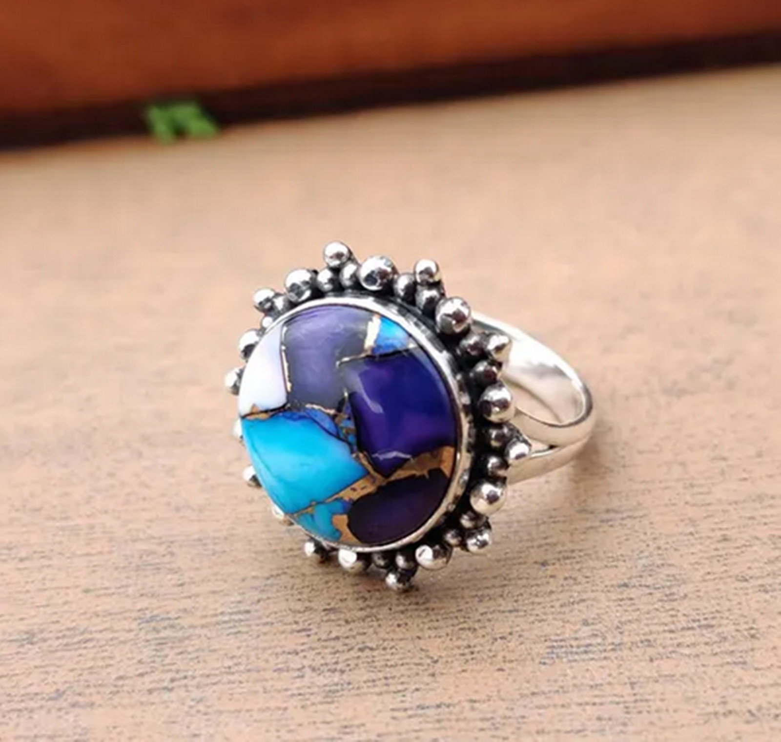 Purple Dahlia Turquoise Gemstone Ring ~ 925  Silver Handmade Jewelry  All Size
