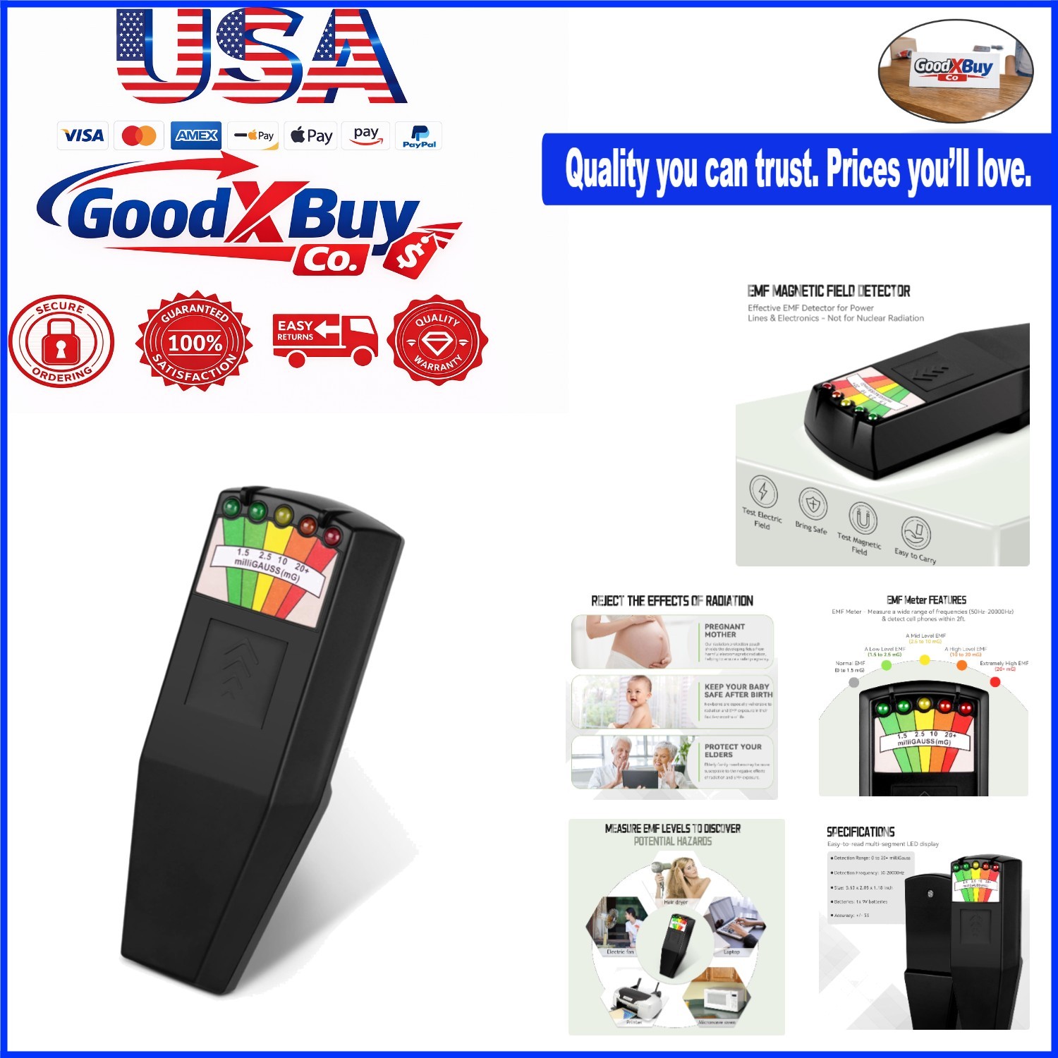 Handheld EMF Meter for Ghost Hunting - 50Hz-20kHz Electromagnetic Field Detec...