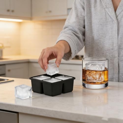 Silicone Ice Cube Tray (1-Pack), Easy Release 2" Big Ice Cubes Four-panel comic