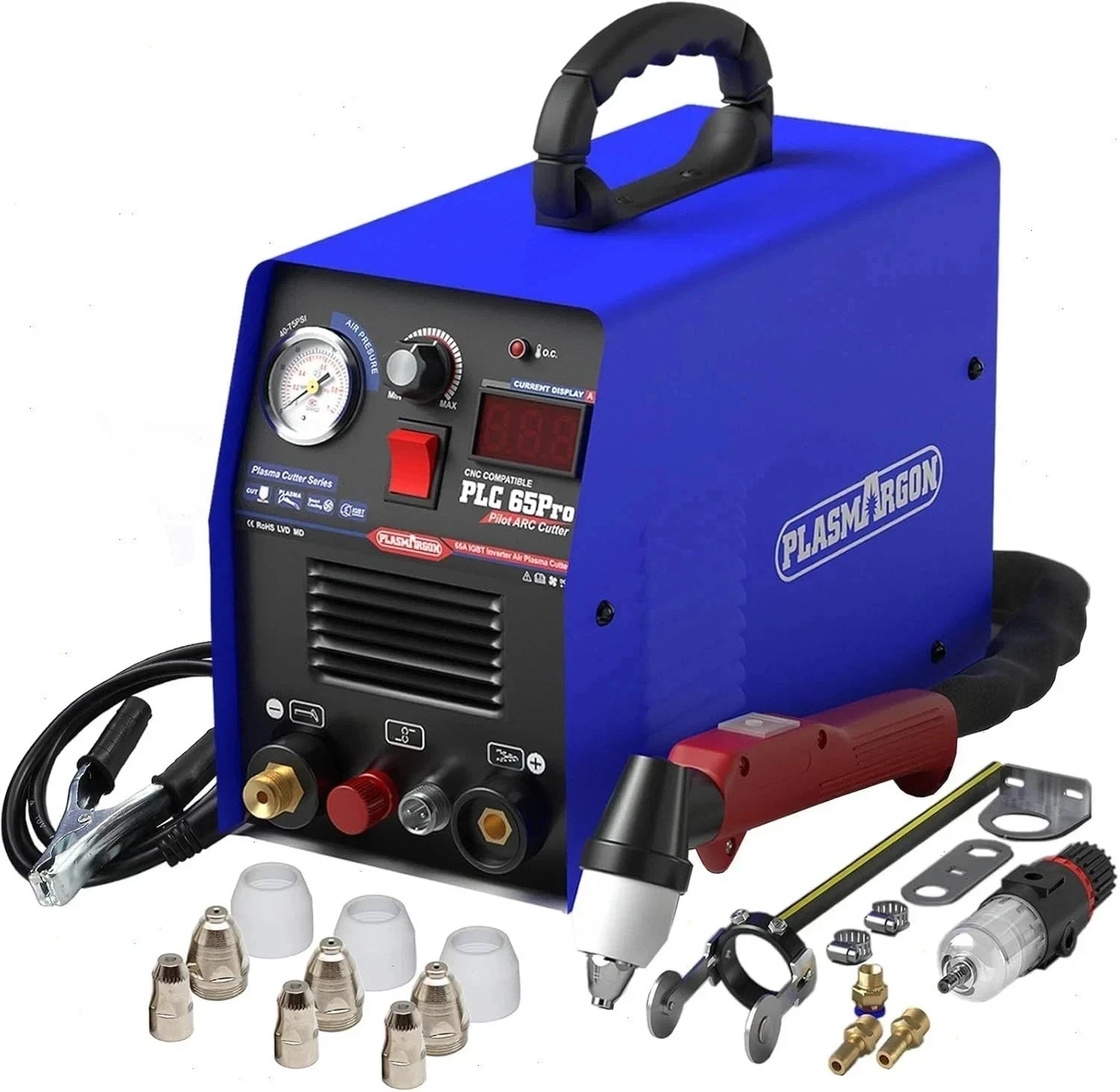 PLC65Pro 110V/220V 65A Plasma Cutter Machine Pilot Arc IGBT Inverter LED Display