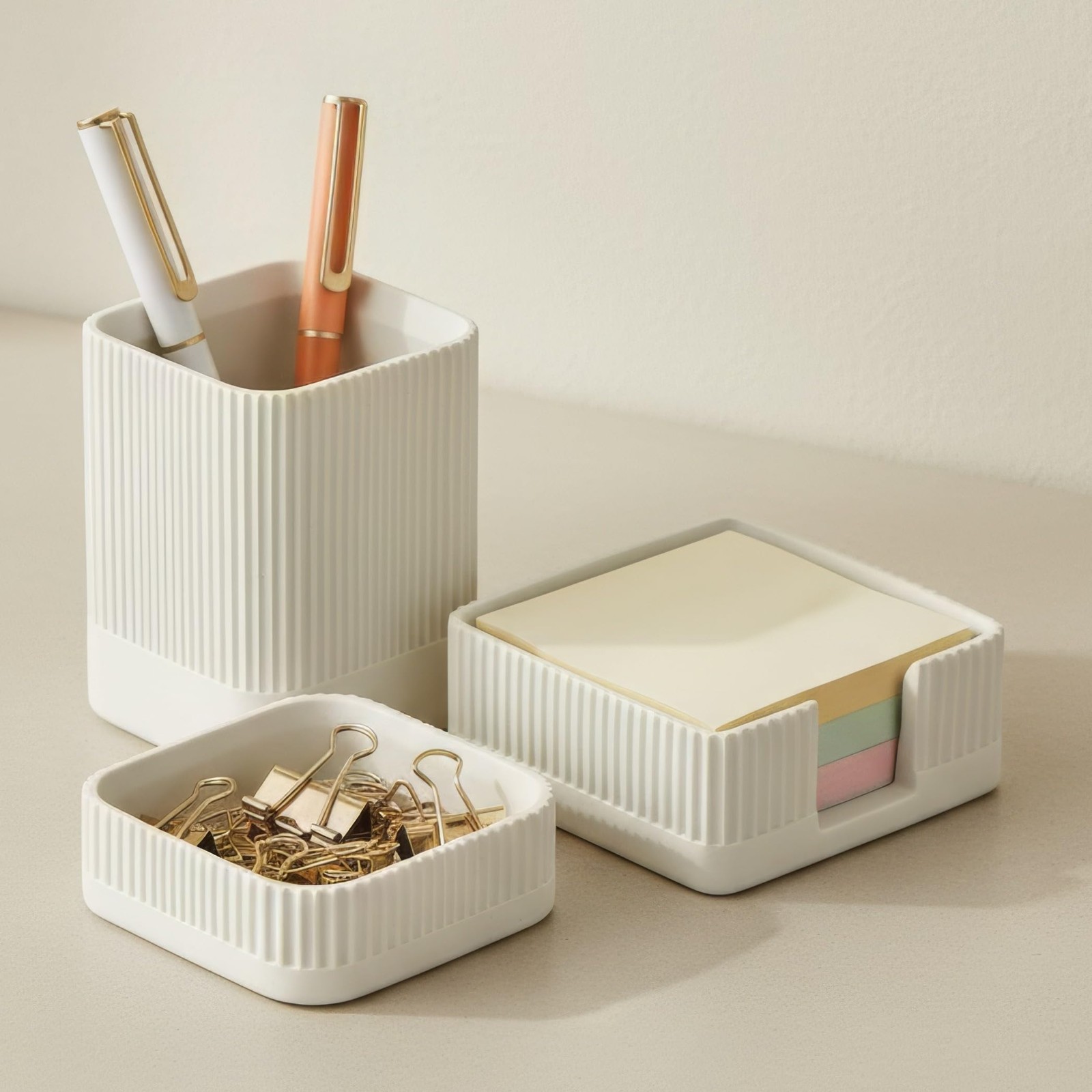 Aesthetic Desk Organizer Set of 3 For Your Office - Sturdy Concrete Desktop A...