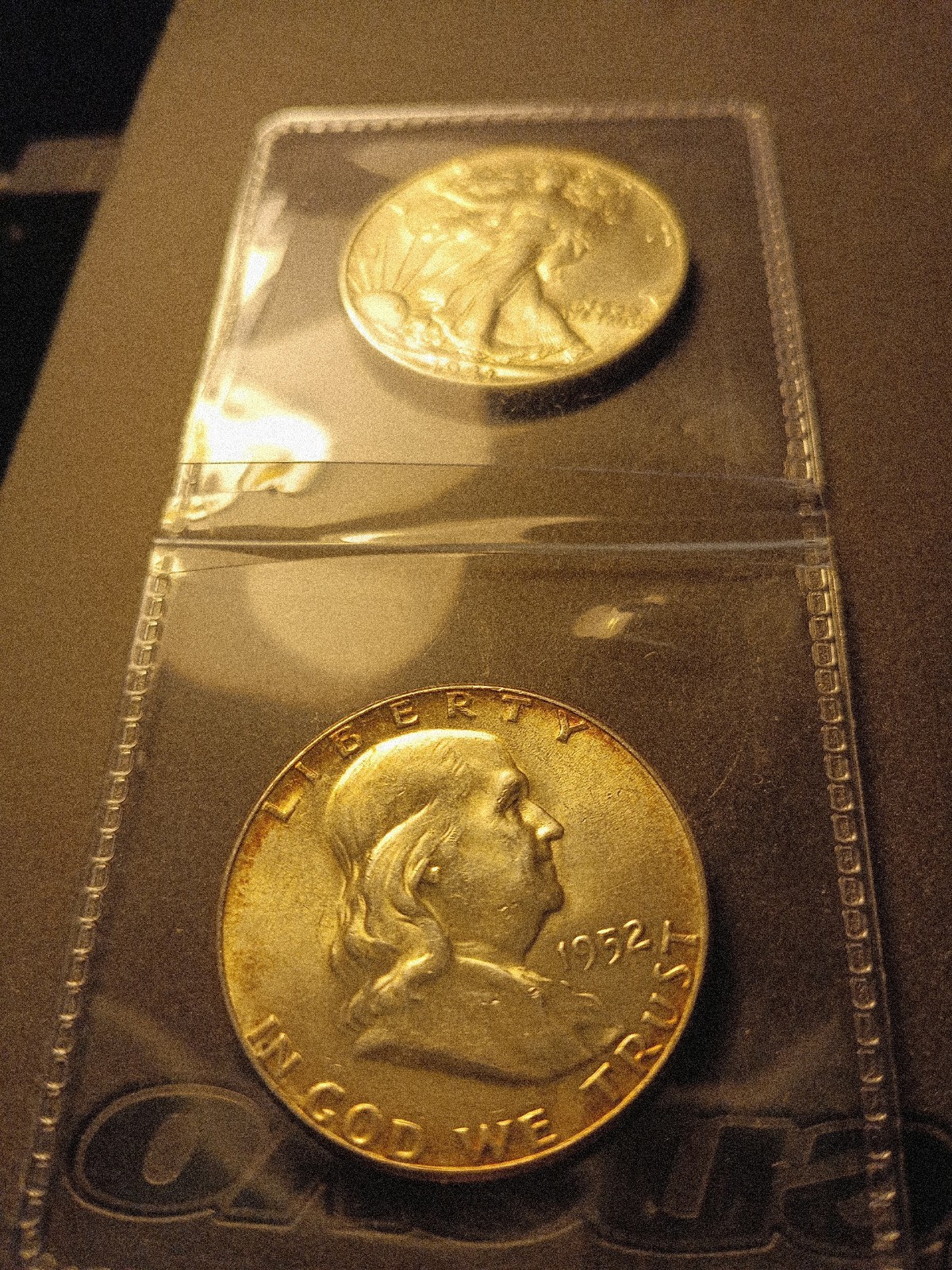 Lot of 2 US Half Dollar Coins 90% Silver Franklin 1952-P, Walking Liberty 1941-P