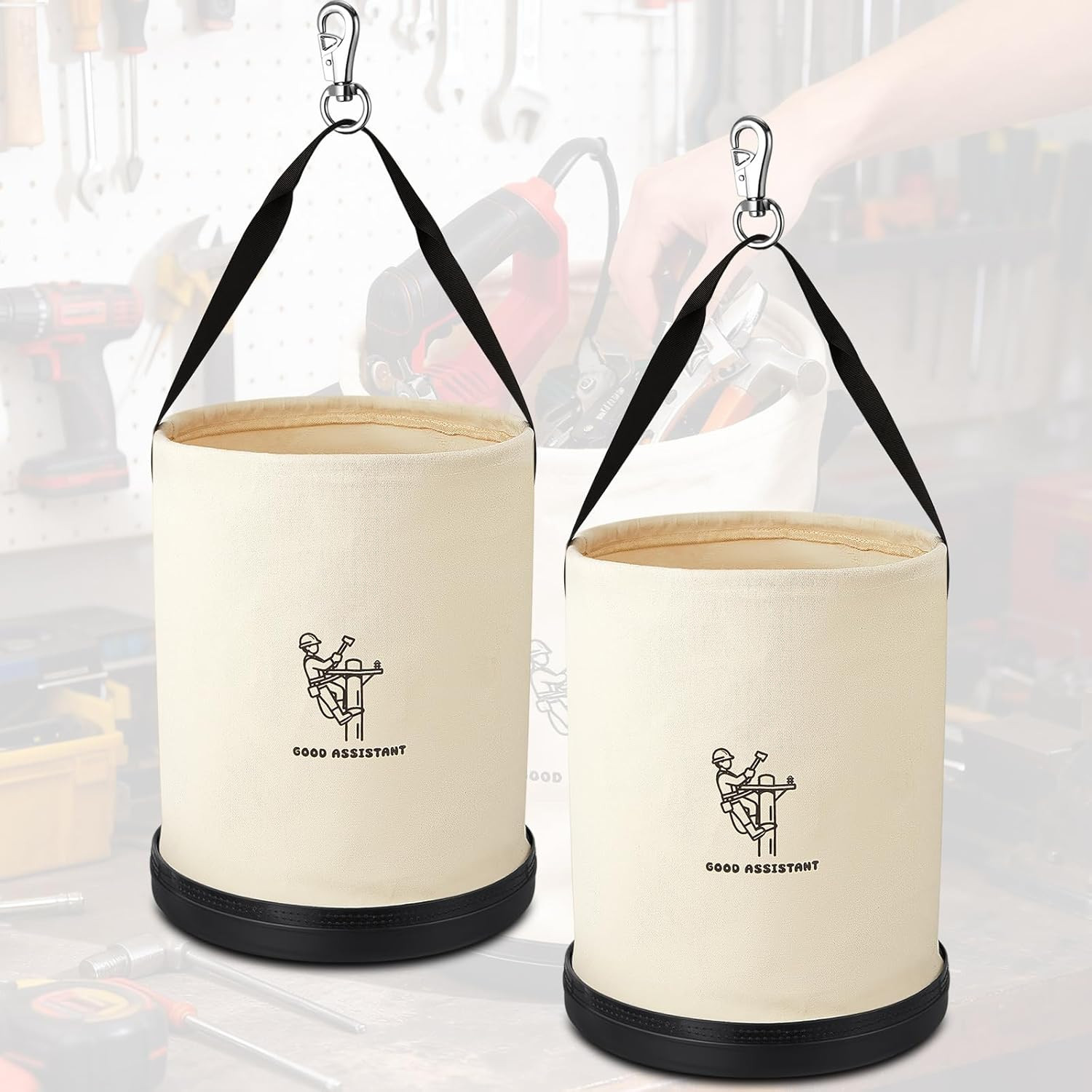 2 Pack 15" X 12" Canvas Tool Bucket Bag, Heavy Duty 150 Lbs Load Capacity, Truck