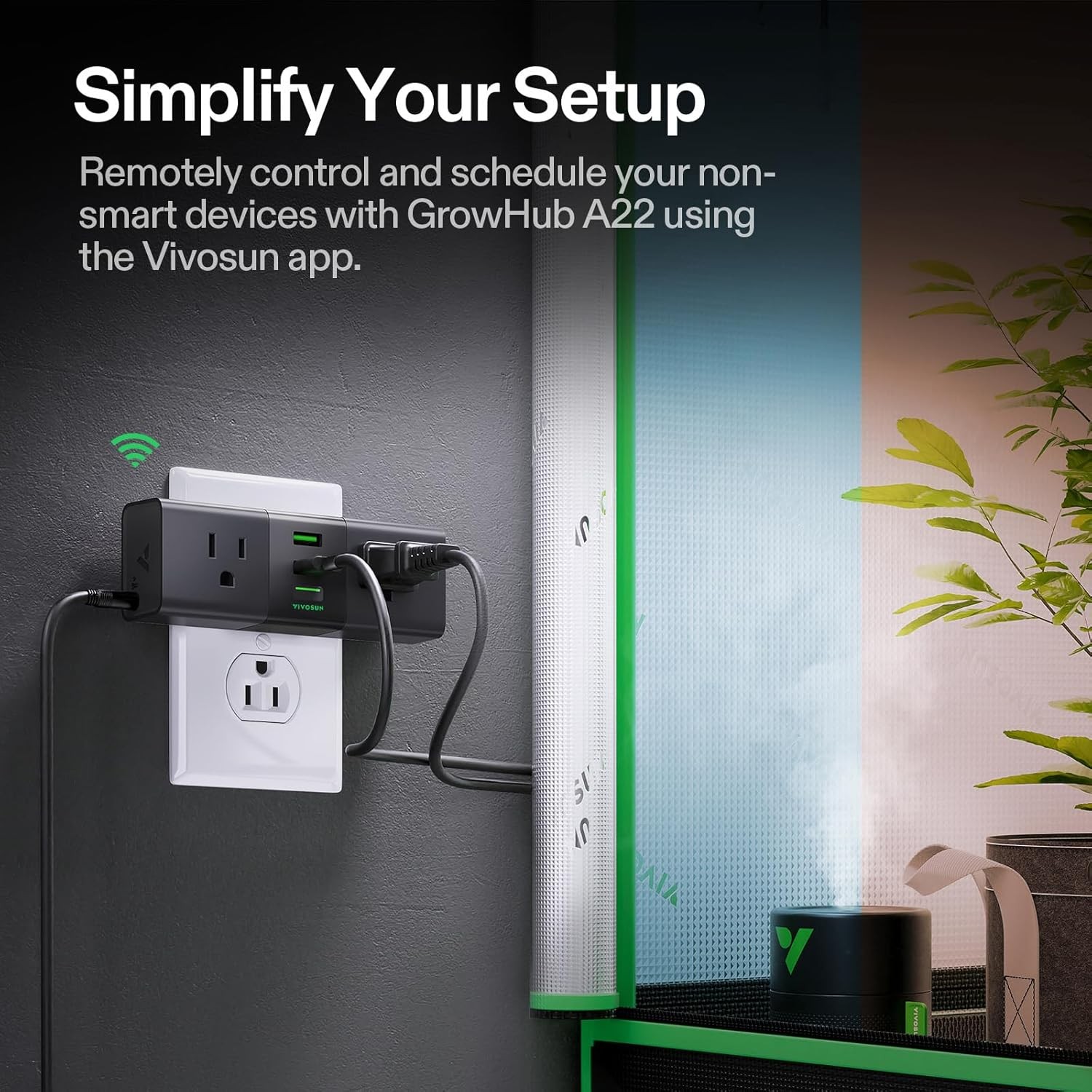 VIVOSUN A22 GrowHub Outlet Controller w/ T&H Sensor WiFi Environment Controller