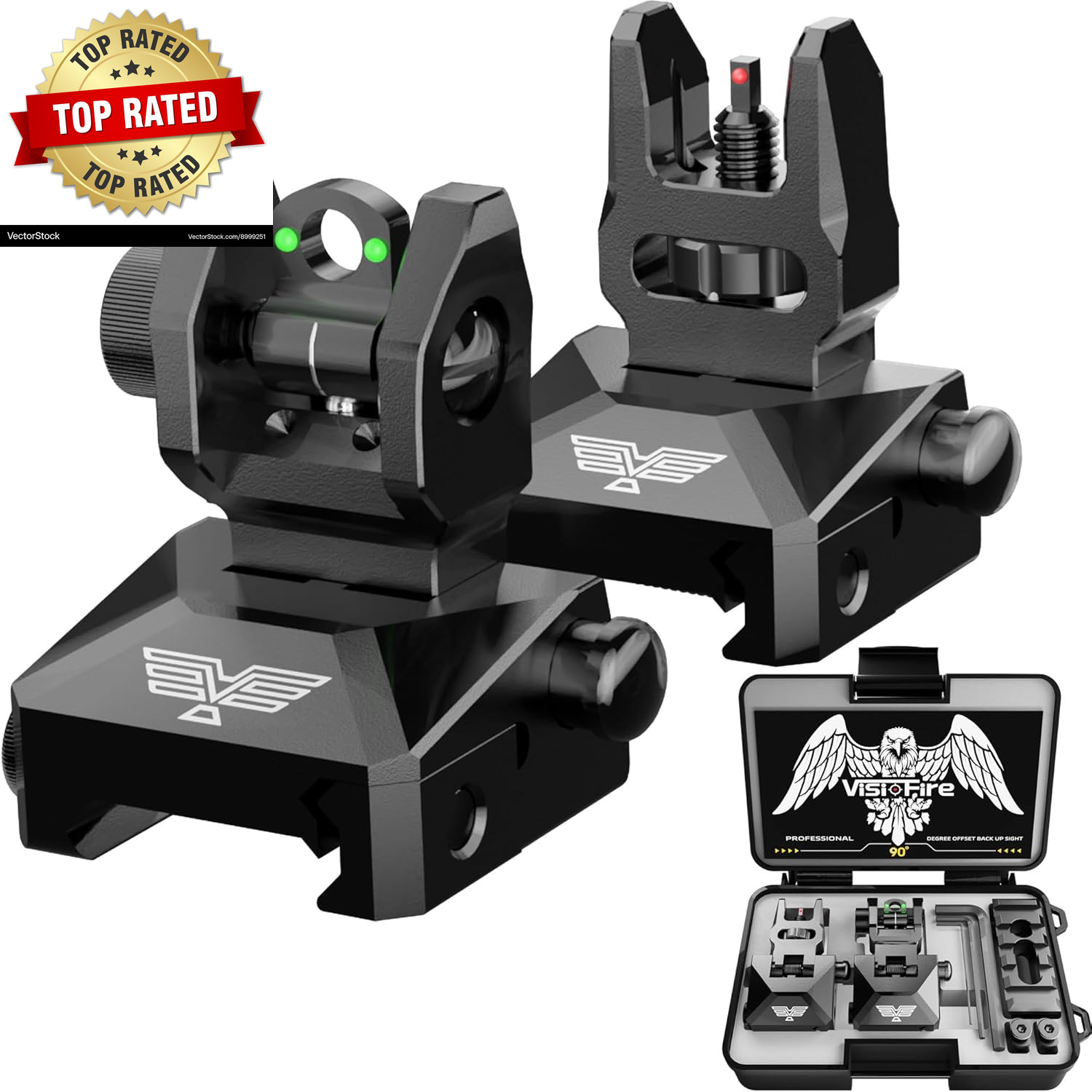 Fiber Optic Iron Sights for Picatinny Rail, Flip up Front and Rear Backup Sights