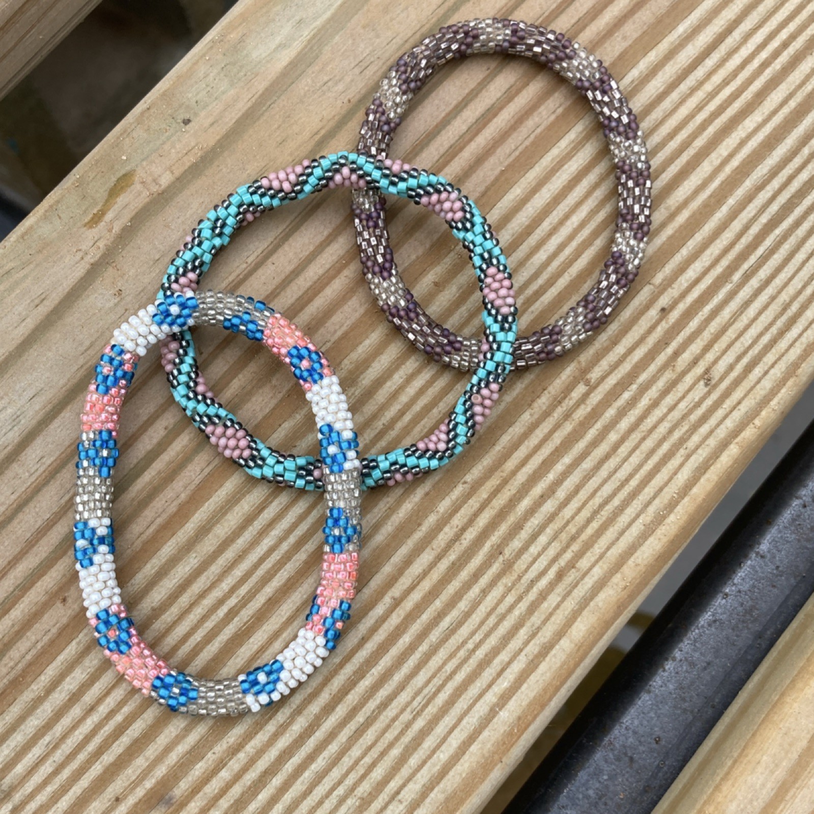 Beaded Glass Bracelet Set Multicolor Stackable Bohemian Round Floral Geometric