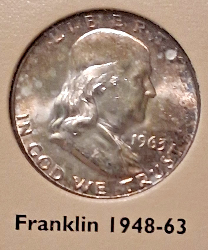 1963 Franklin Half Dollar, circulated, fine condition, shipping included