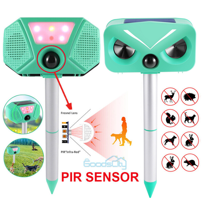 4 Modes Animal Repeller Ultrasonic Solar Power Outdoor Pest Cat Mice Sensor PIR