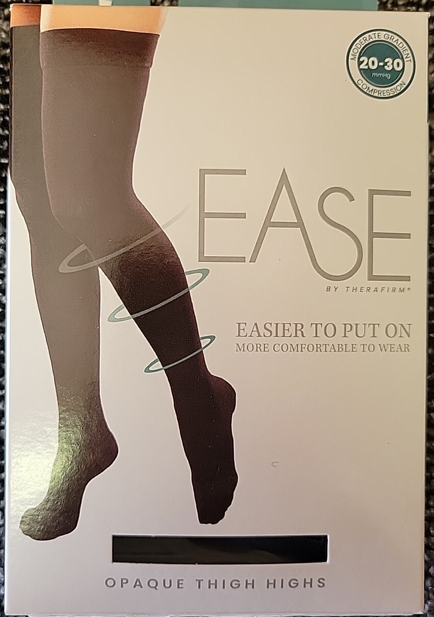 Ease Compression Opaque Thigh Highs 20-30mmHg (Black) Large Short 50235 NEW