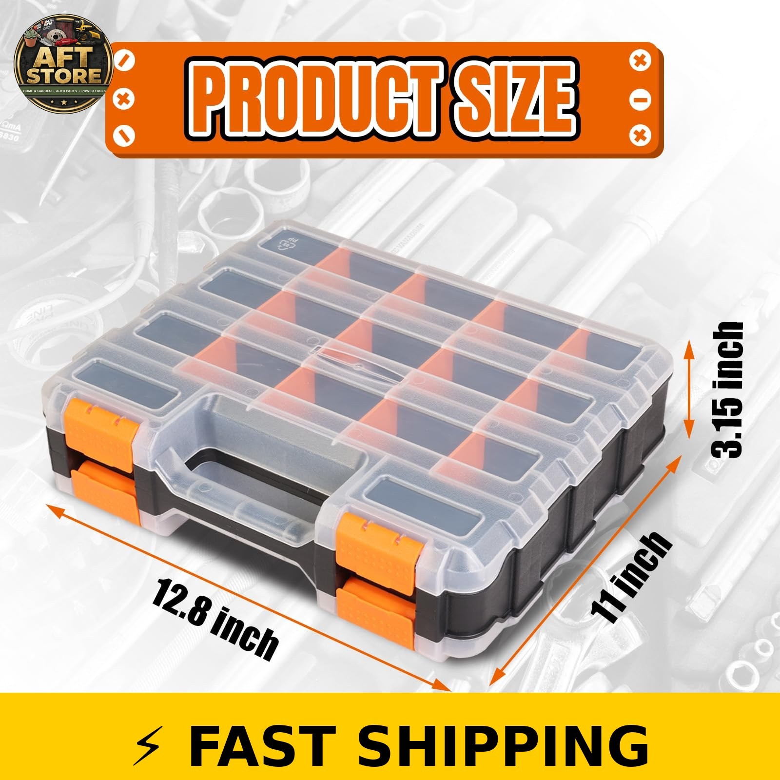 Jack Boss 34-Compartment Tool Box, Double Side Organizer, Orange, 2 Pack