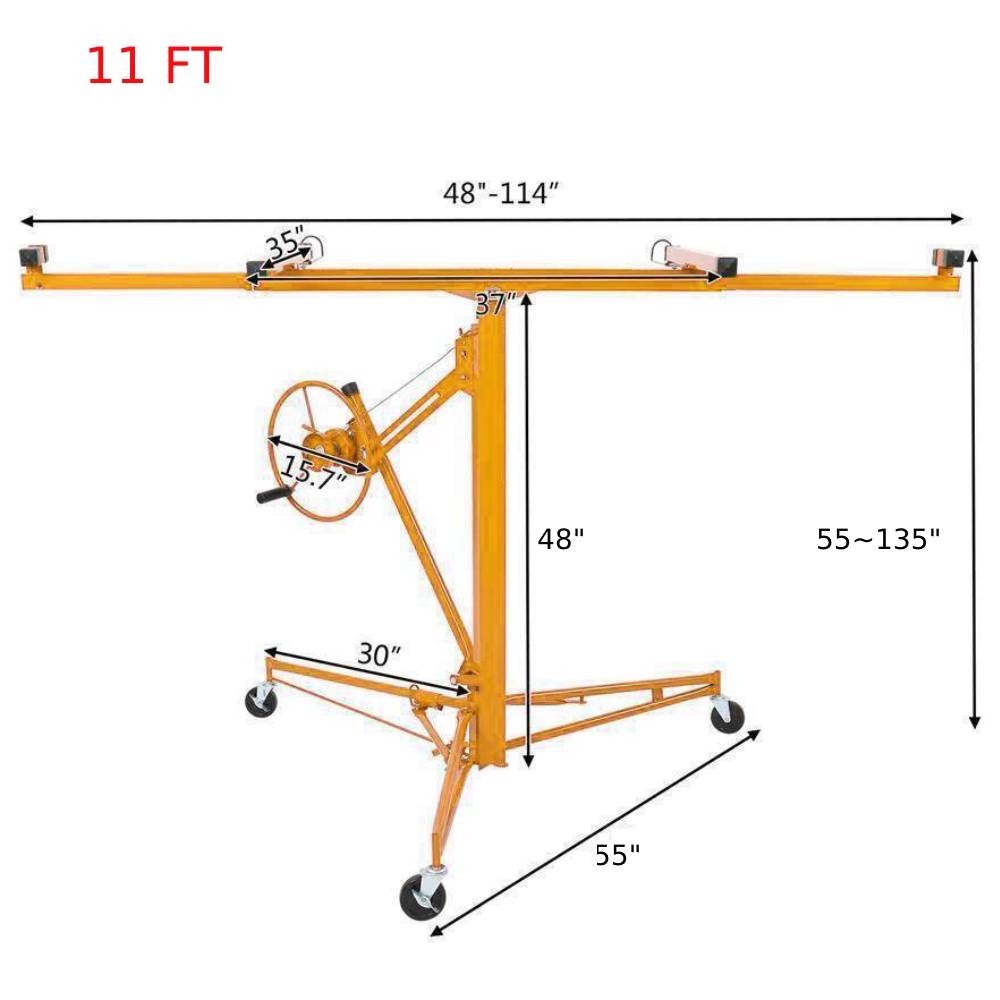 11ft Drywall Lifter Panel Hoist Jack Rolling Caster Lockable 150 lbs