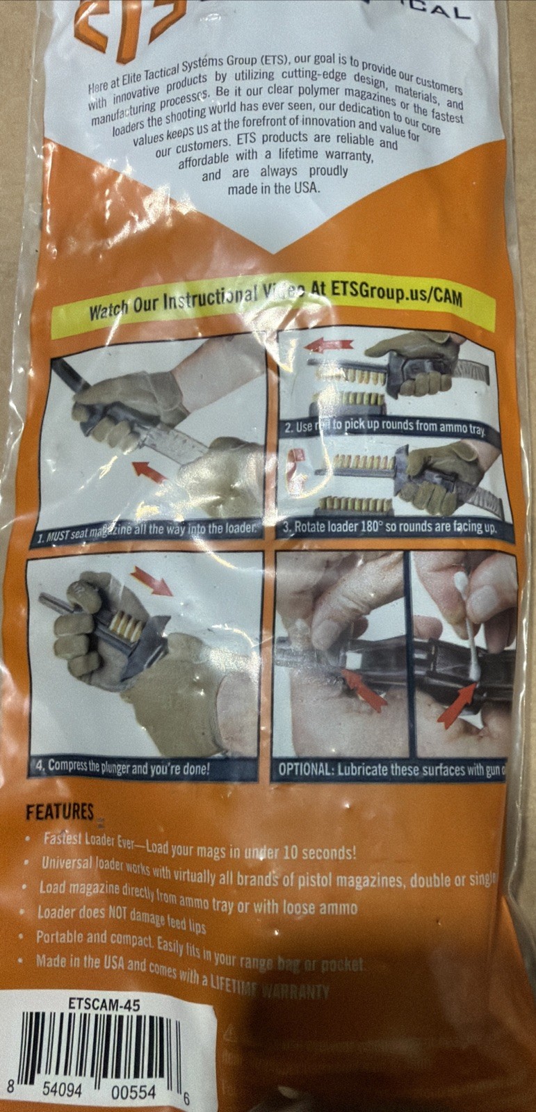 ETS Elite Tactical Systems Universal Speedloader Loader 9MM/.45 Cal New