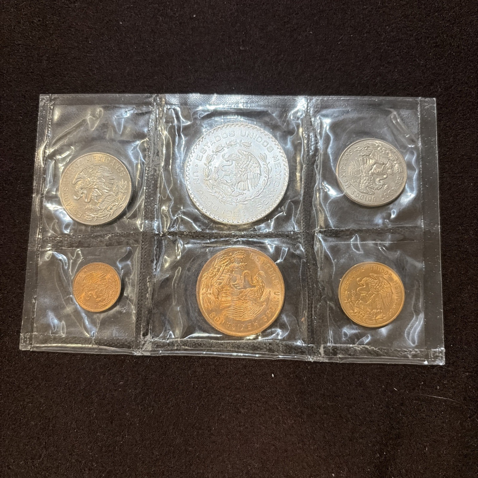 Mexican 1964 Coin Mint Set 6 Coins Uncirculated Sealed Plastic Packaging
