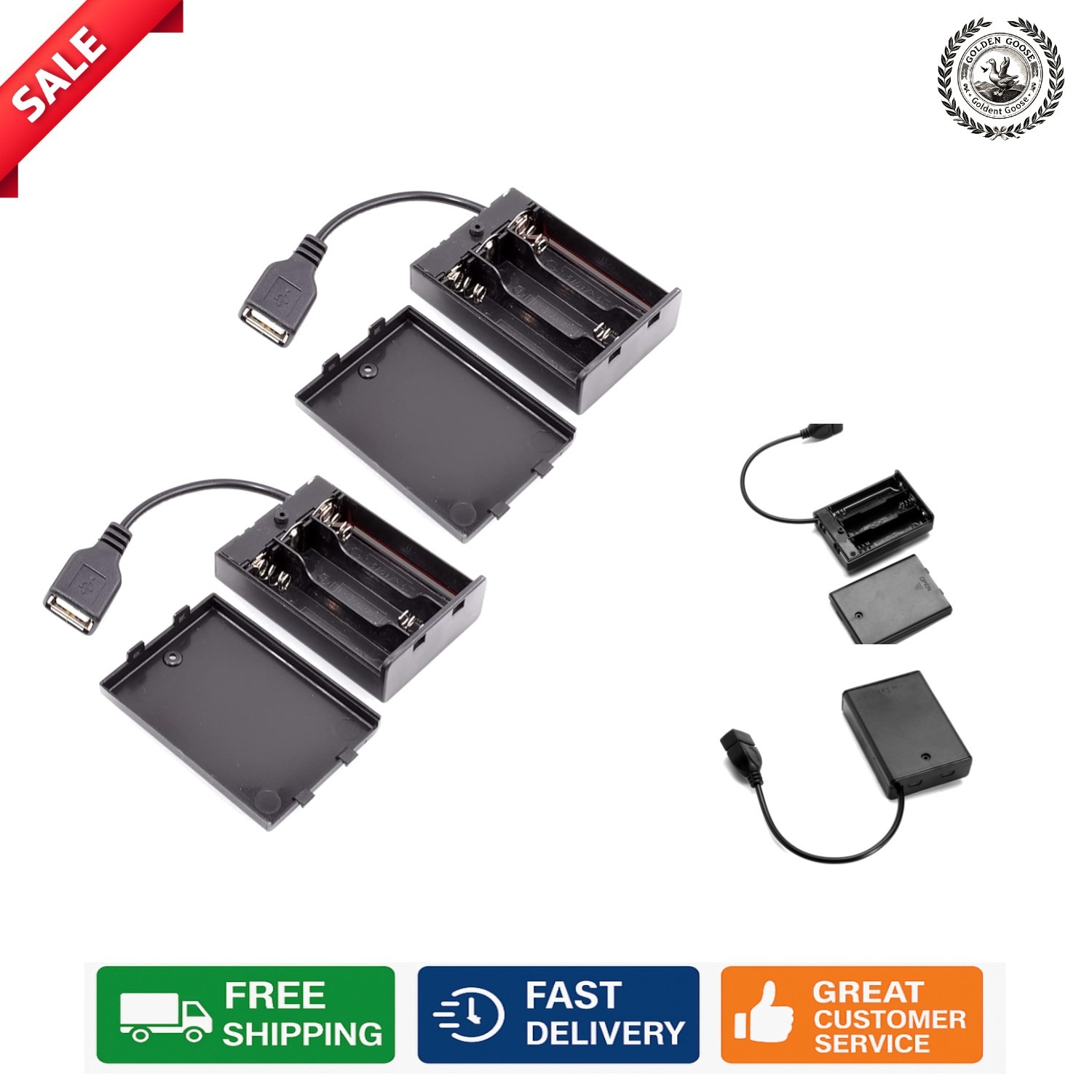 Compact 3 AA Battery Holder with Switch - Ideal for LED Lights & More - 2 Pack