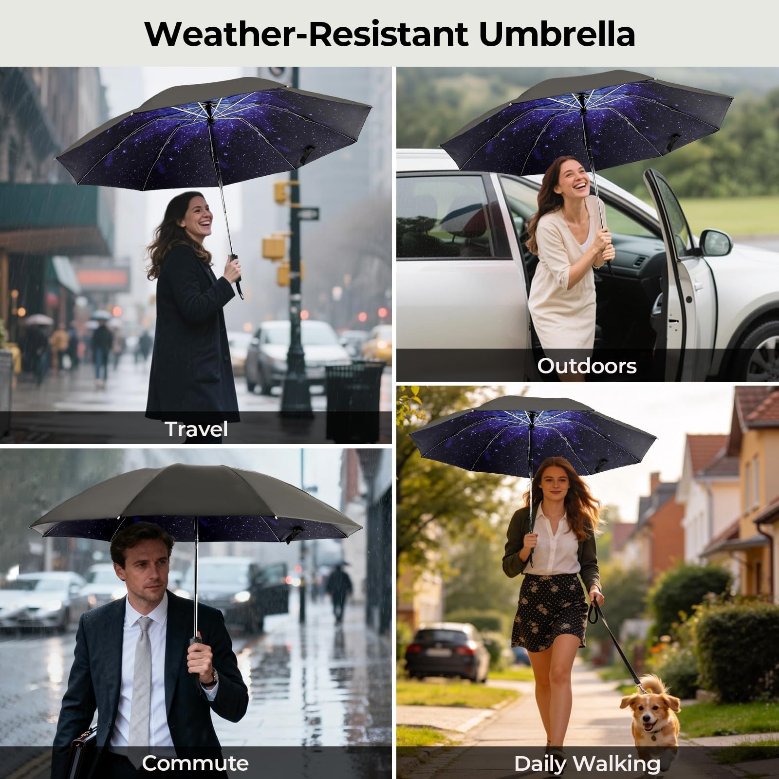 LLanxiry Compact Travel Umbrella, Windproof Automatic 44 Inch, Inverted-Black
