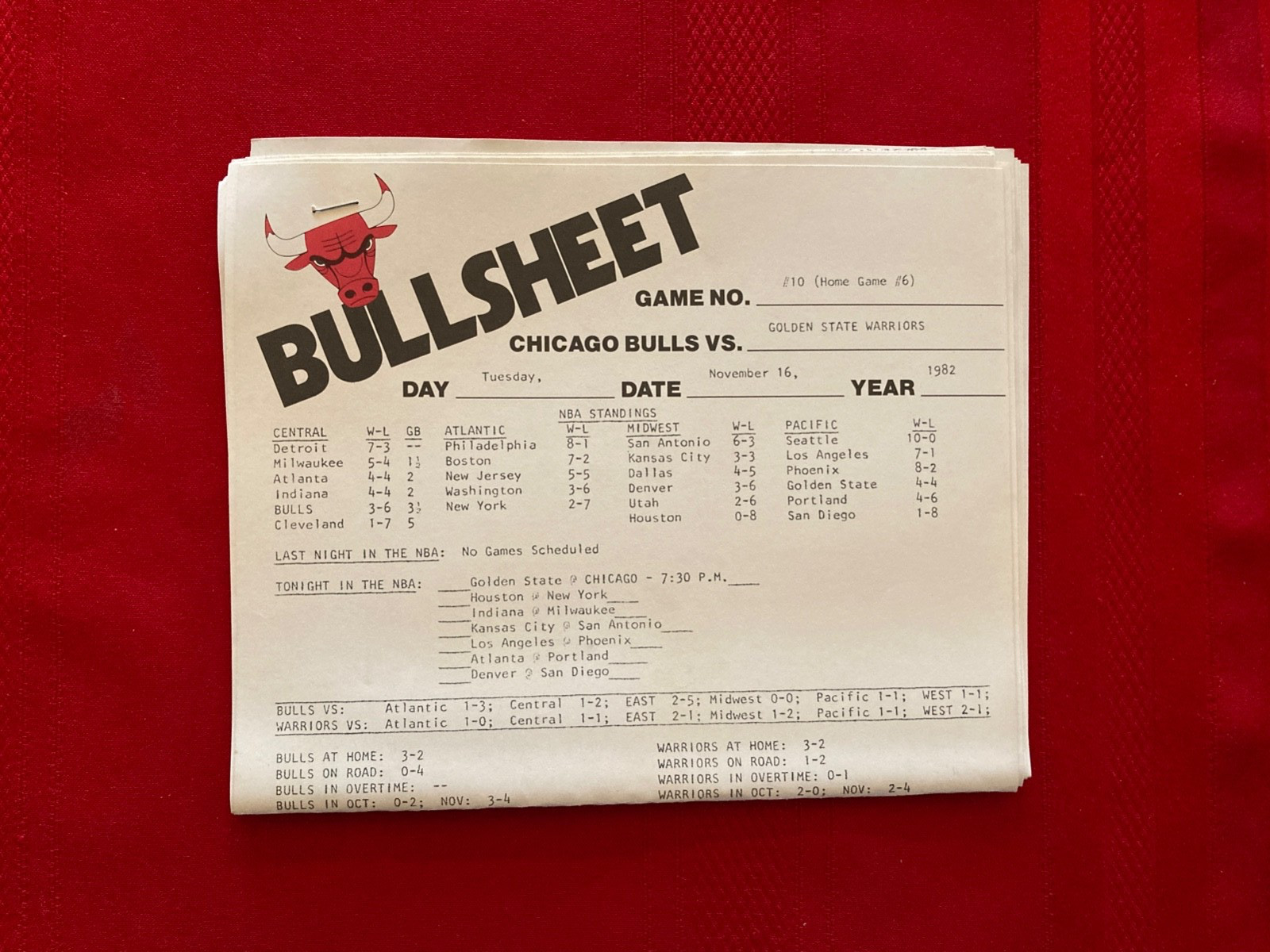 1982-1983 NBA Chicago Bulls program + game notes / Warriors / Free / Theus
