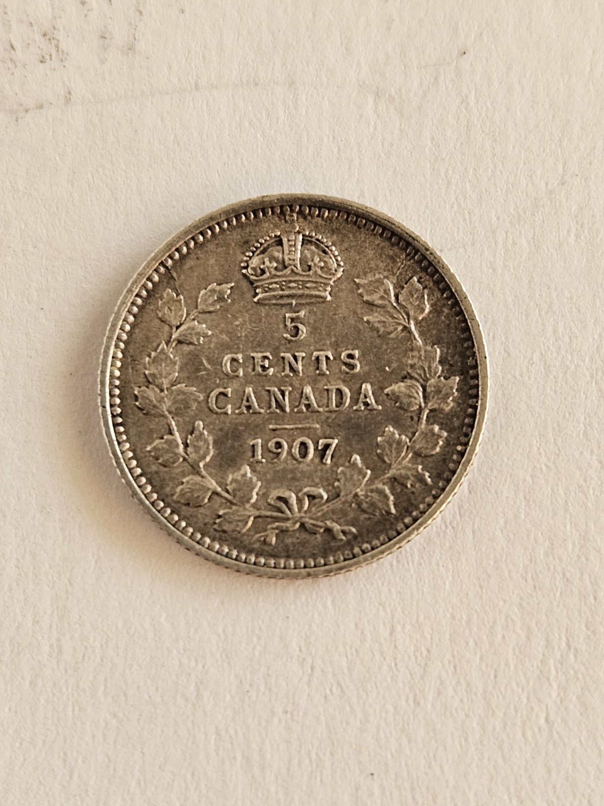 1907 Canadian 5 Cents .925 Silver Round Coin