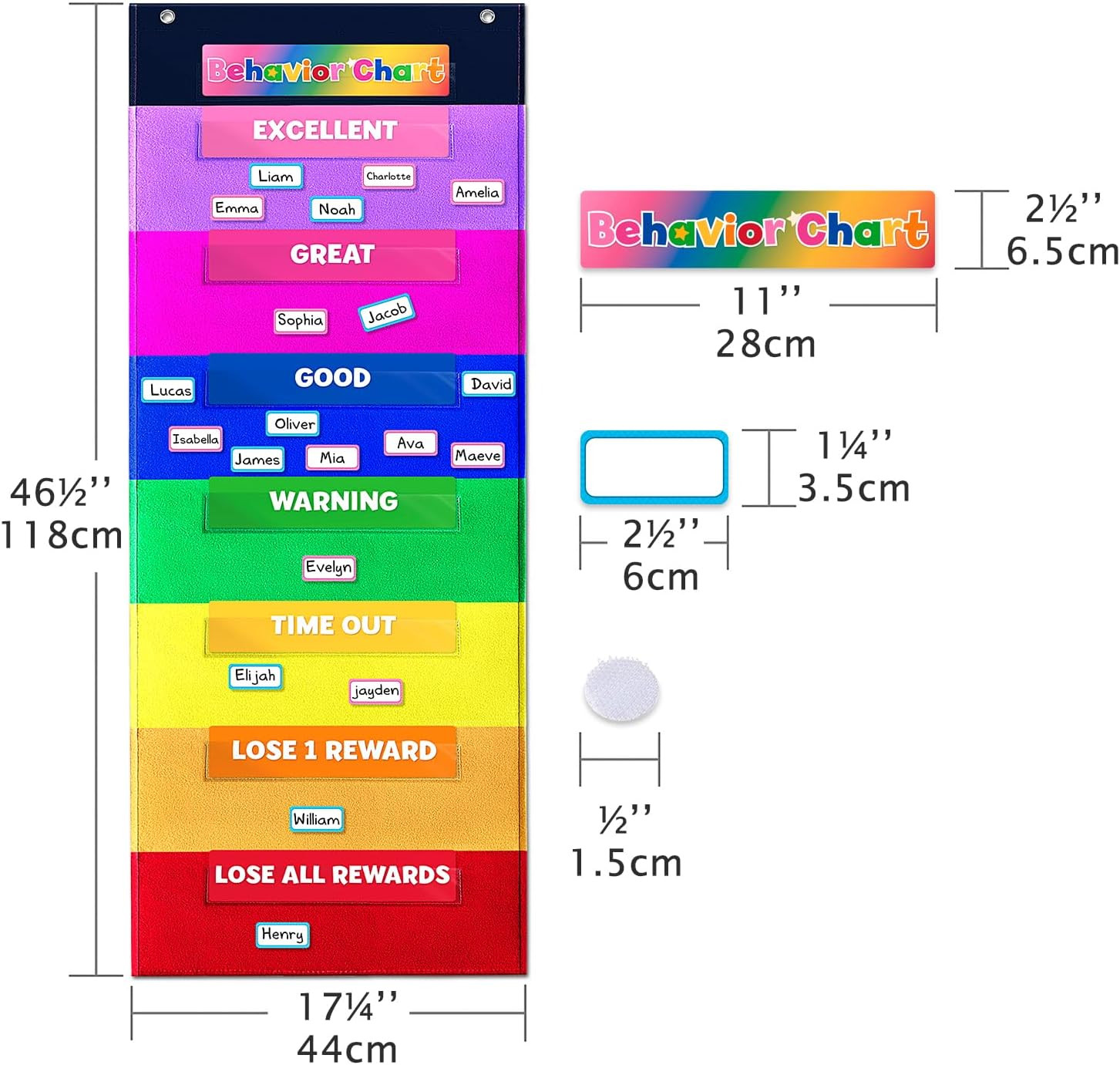 Behavior Chart for Classroom 46 ½" H x 17¼" W Student Behavior Incentive Pocket