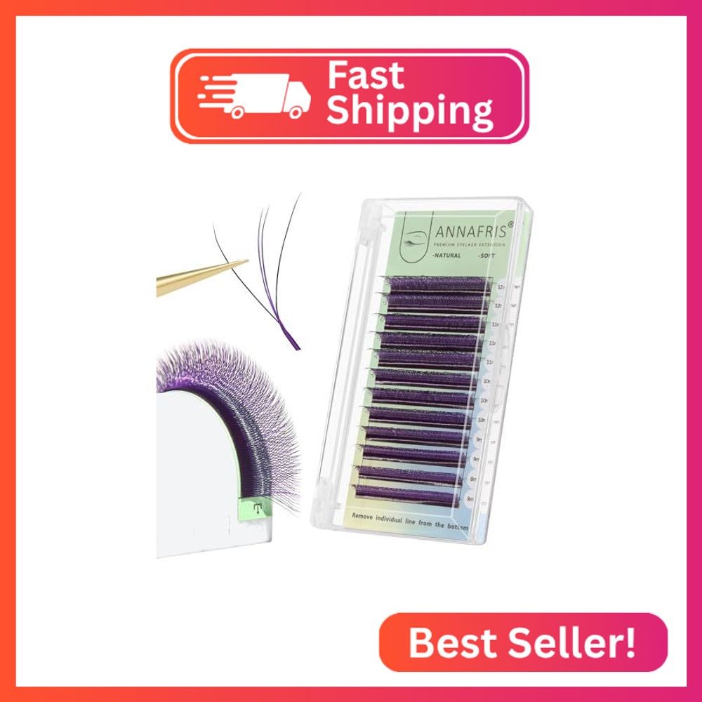 ANNAFRIS 3D W Shape Eyelash Extensions Purple (0.07D,8-15mm Mix)