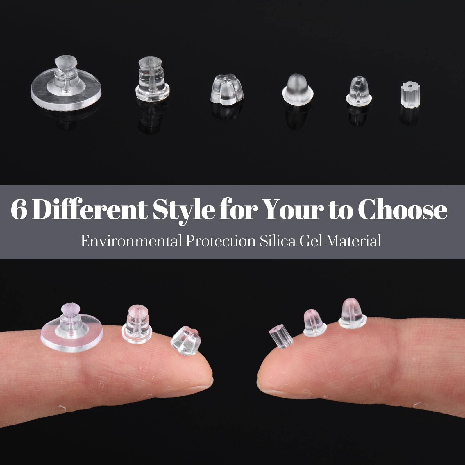 6 Styles Silicone Earring Backs for Studs/Droopy Ears/Heavy Earring 600 Pcs Cle