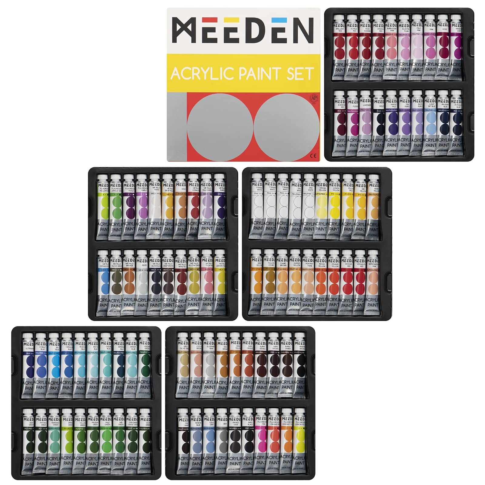 100 Colors Heavy Body Acrylic Paint Set 12ml Tubes for Canvas Wood Crafts