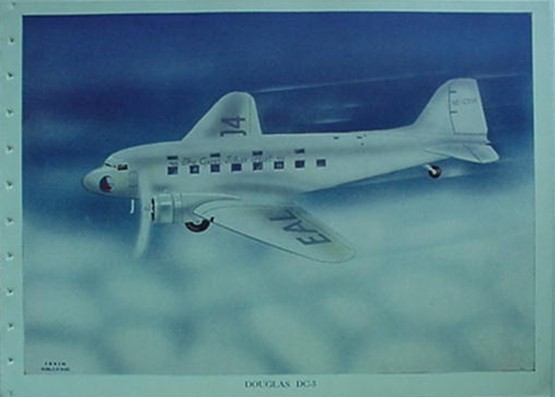 DOUGLAS DC-3 - IRVIN HOLCOMBE COLOR AIRCRAFT DRAWING, 1940