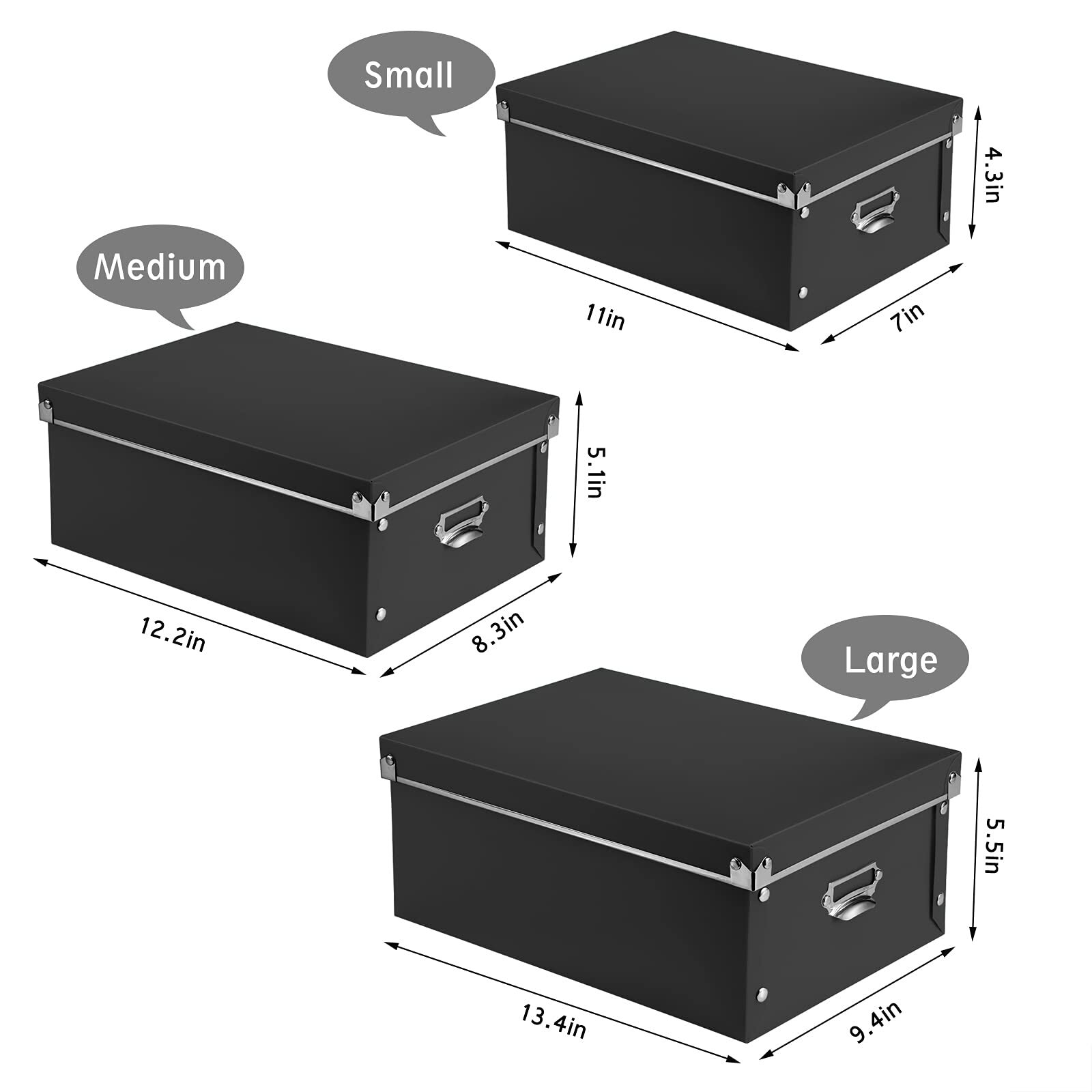 SEEKIND Decorative Storage Bins with Lid 3-Pack Foldable Space Saver Black
