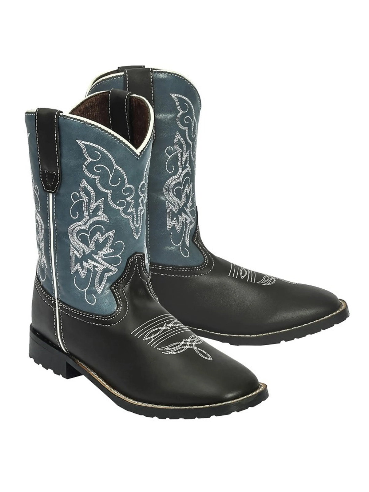 TuffRider Kids Yellowstone Rounded Toe Western Cowboy Boots Mocha w/ Blue 1C
