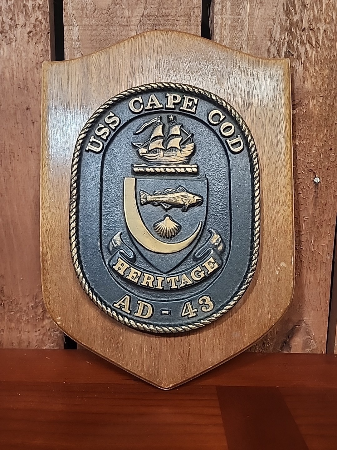 USS Cape Cod AD-43 Bronze Wall Plaque Wood Base 13in X 9in HEAVY