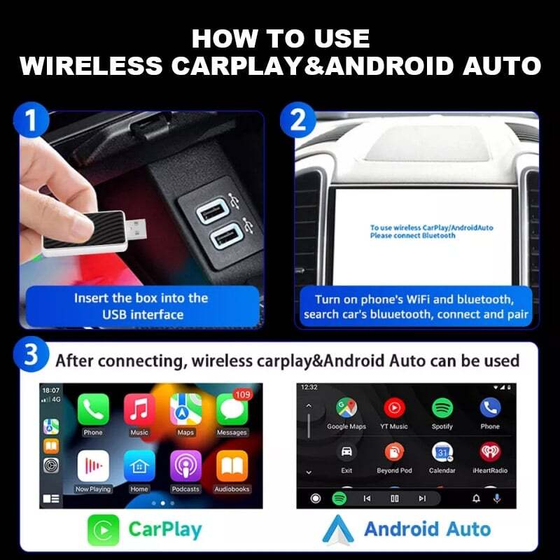 Mini Wireless CarPlay Adapter Bluetooth Auto Connection Plug & Play USB Dongle