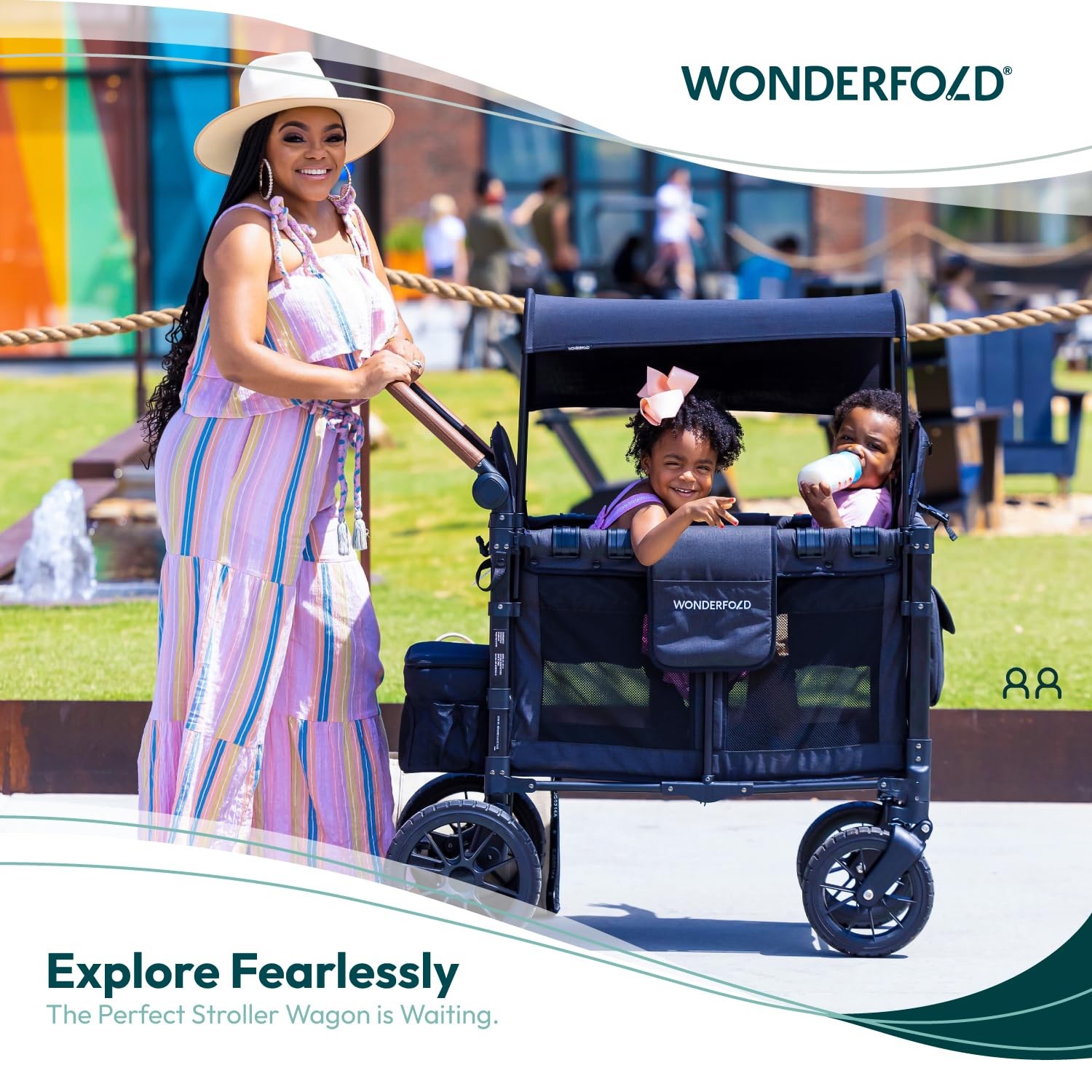 W2 Luxe Stroller Wagon (2 Seater) - Collapsible Wagon Stroller with Seats wit...