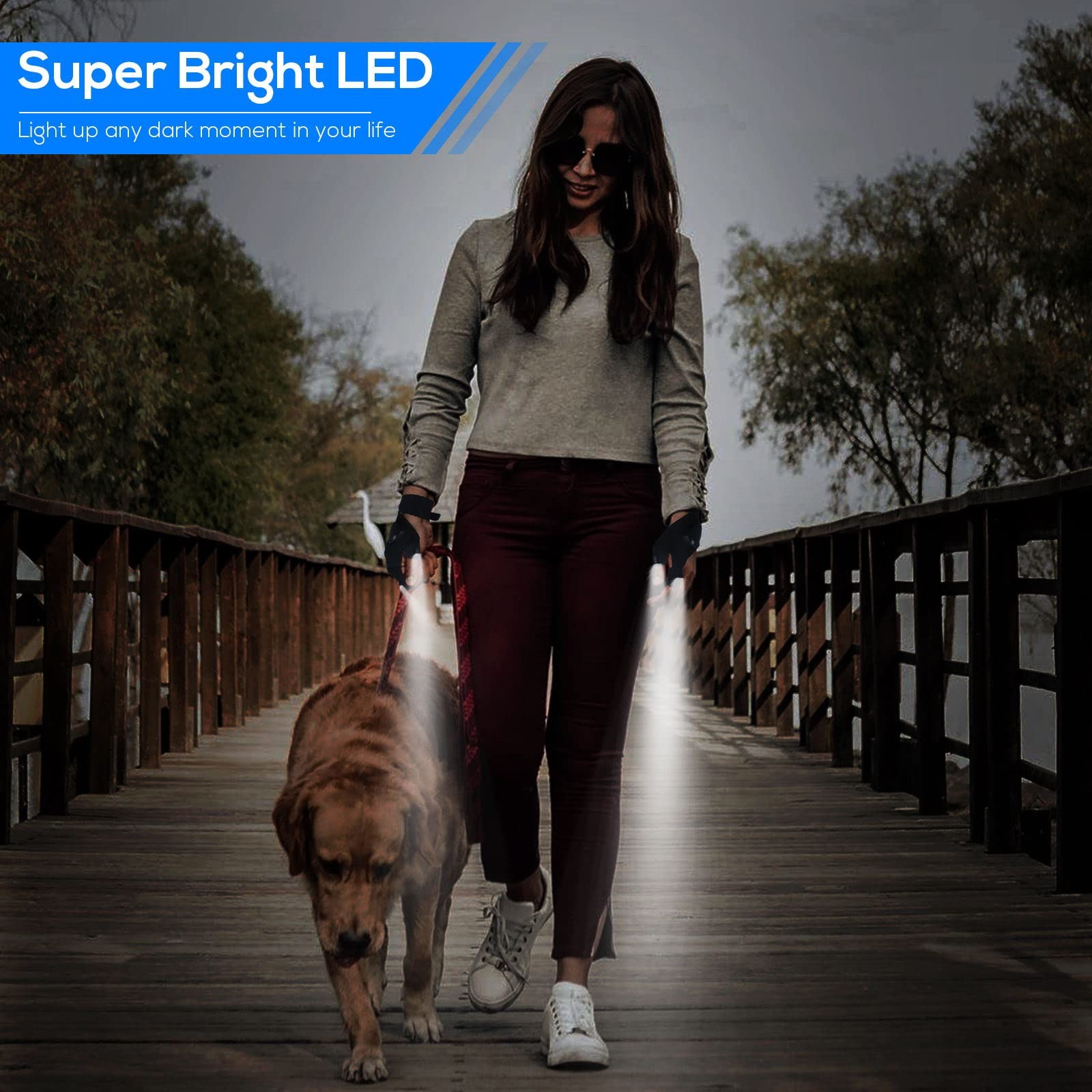 MOIPEJO LED Flashlight Gloves Rechargeable, Mens Stocking Black