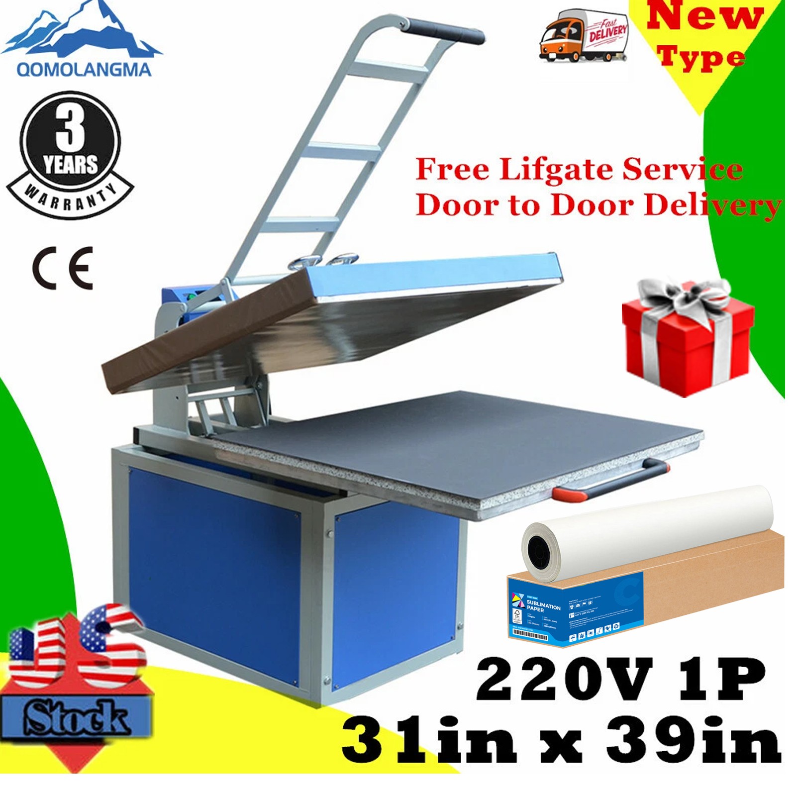 US 31x 39in Large Format Sublimation Transfer Machine Heat Press Machine 220V
