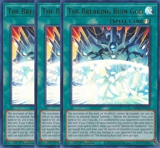 Yugioh - The Breaking Ruin God x 3 - 1st Edition Ultra Rare NM - Free Holo Card