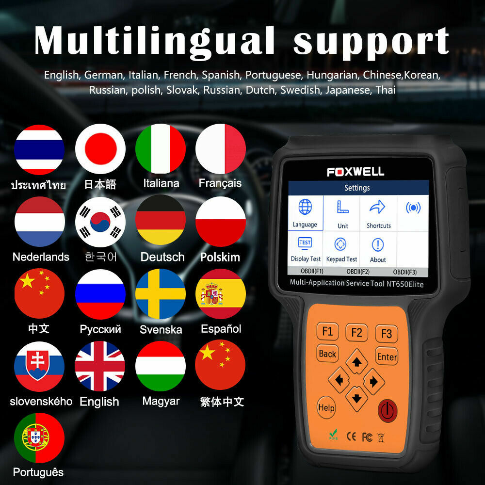 FOXWELL NT650 Elite Car OBD2 Scanner Code Reader ABS SRS Engine Diagnostic Tool