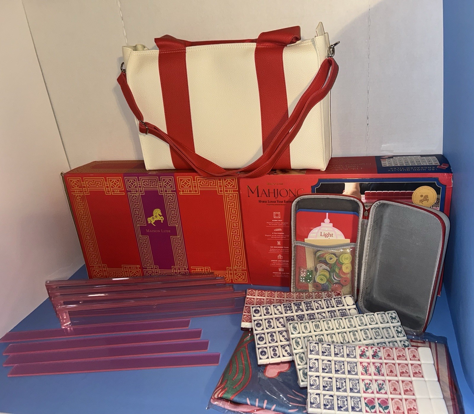 Deluxe Acrylic HORSE LUNAR YEAR Edition Mahjong Starter Kit Maison Lude Open Box