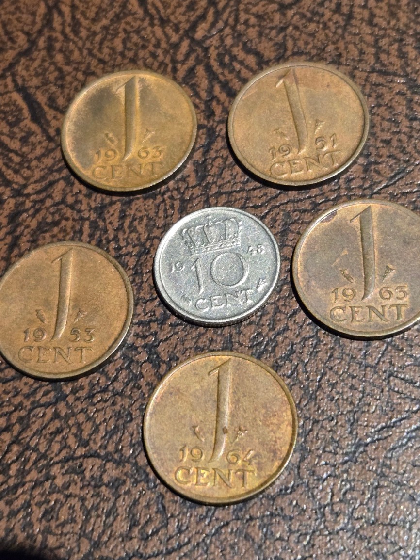 1948 Netherlands 10 Cents - Beautiful Coin - + 5 Pennies 1951,53,63,63,64