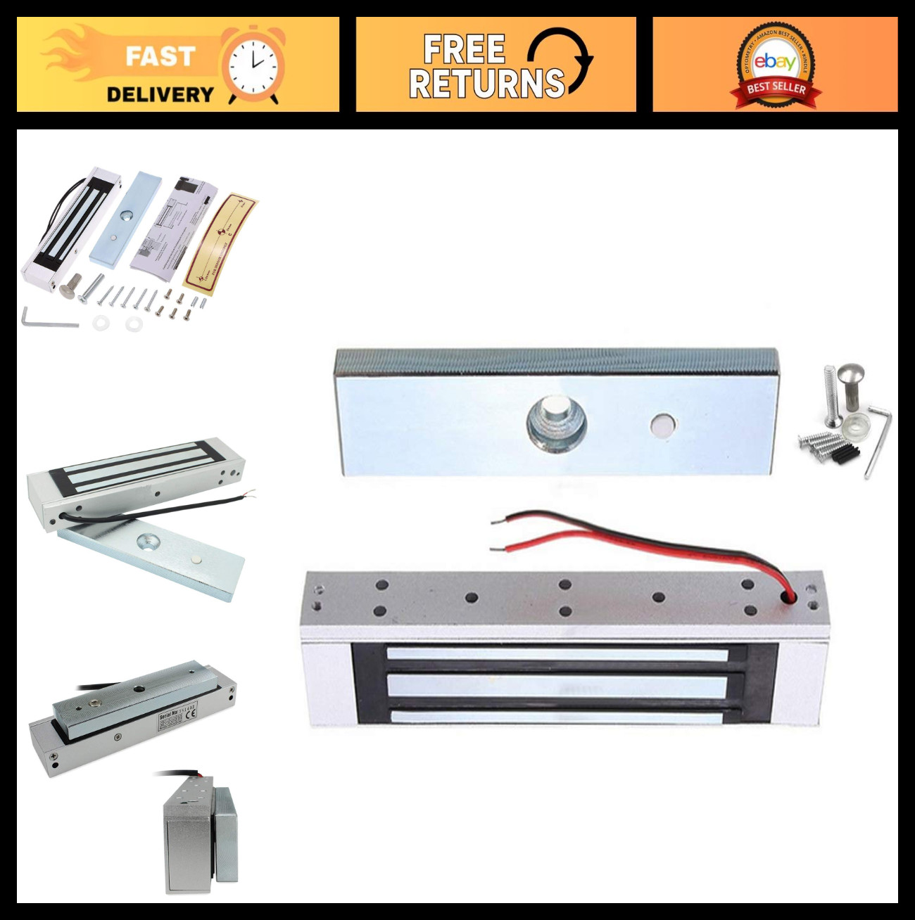 350Lbs Electromagnet Lock 12V Electric Magnetic Door Security System, Single Doo
