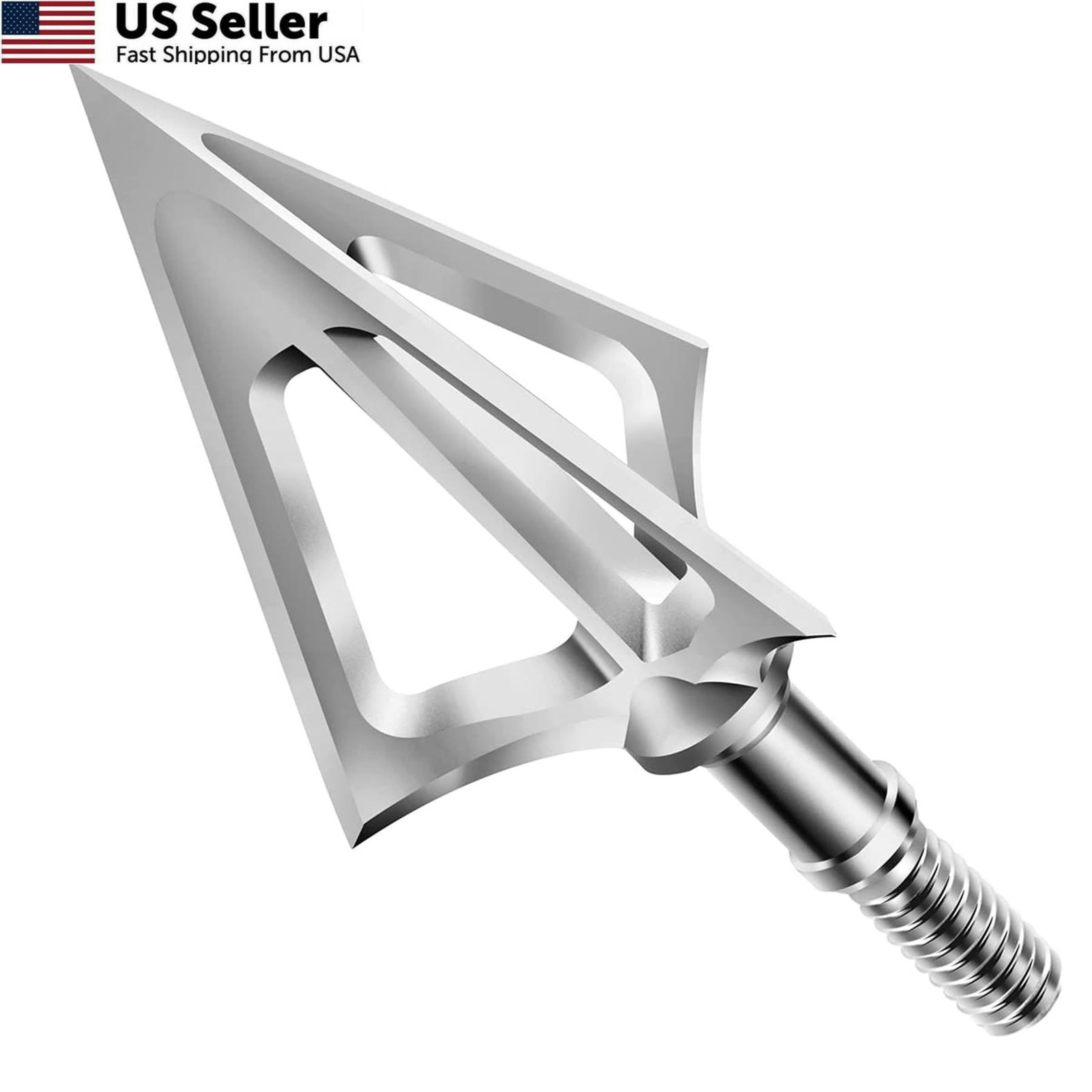 6 Pack Hunting Broadhead 100 Grain Stainless Steel Fixed Blade Arrow Tips USA