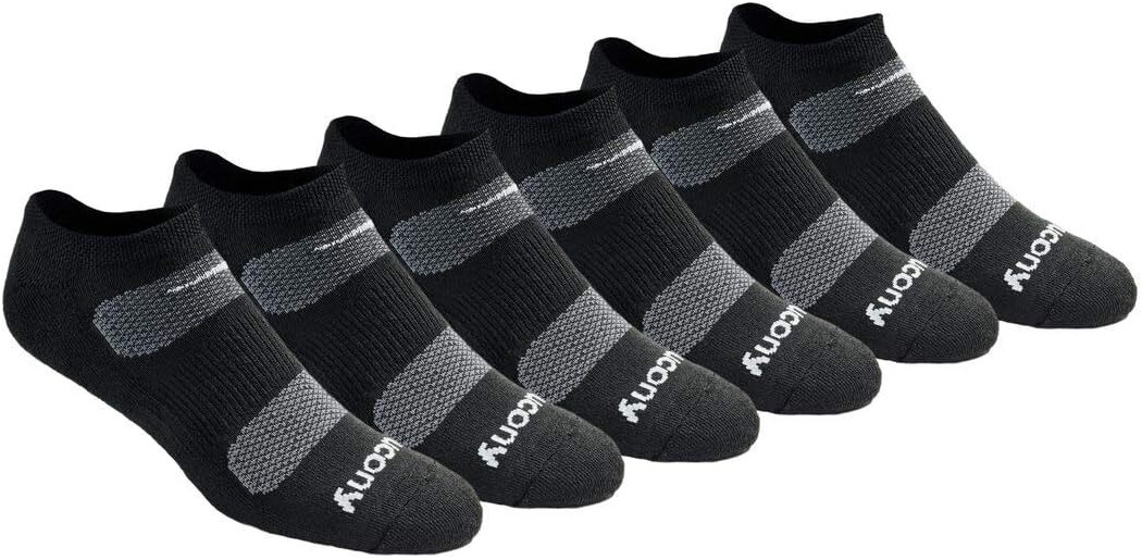 Saucony Men's Multi-Pack Mesh Ventilating Comfort 8-12, Black Basic (6 Pairs)