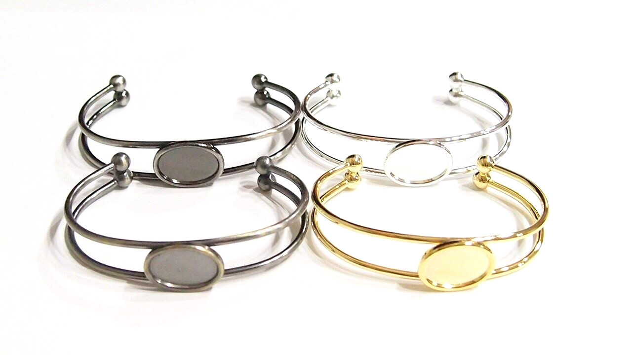 4 Colors of 18x13mm Deco Victorian Single Band Cuff Bracelet Settings 4 Cabochon