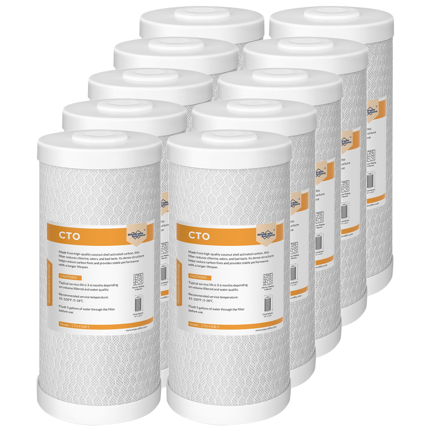 10 Pack 10"x4.5" 5 Micron CTO Carbon Block Water Filter for Big Blue Whole House