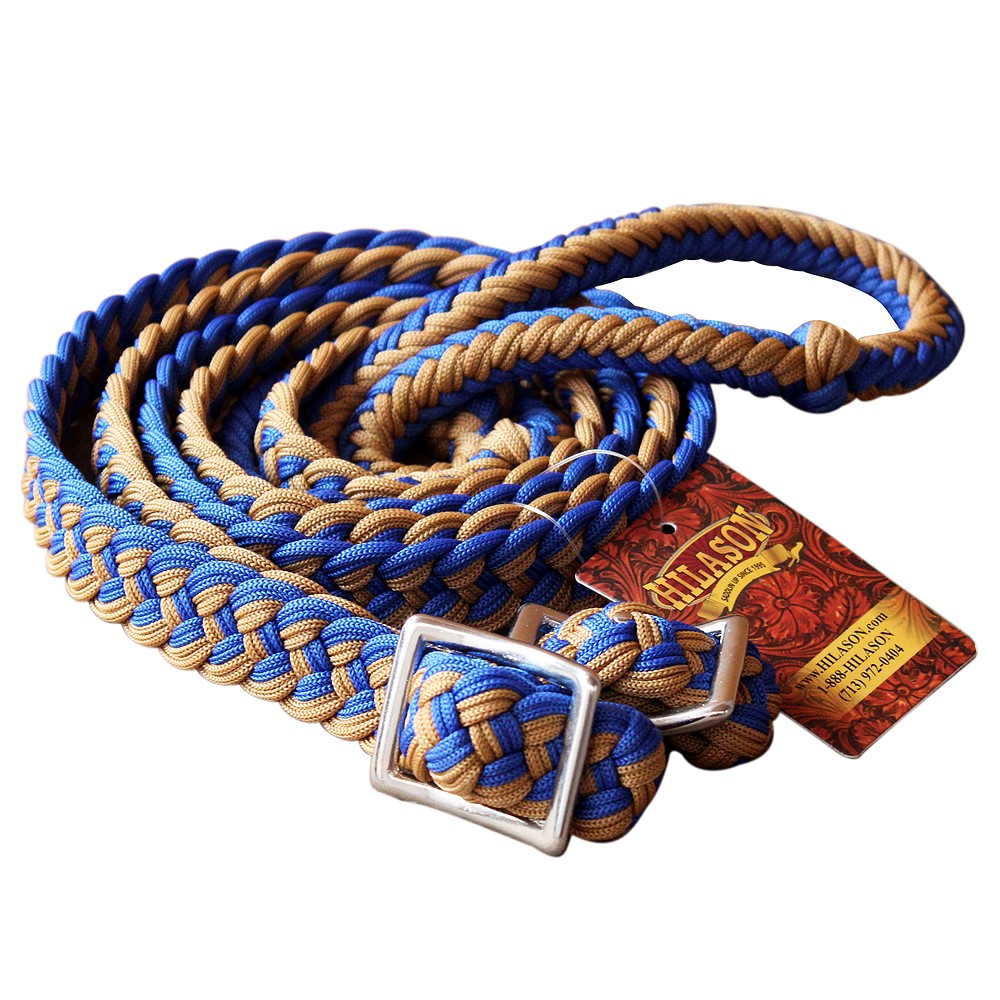 C-A115 1" X 8Ft Hilason Braided Poly Barrel Horse Racing Reins Flat Grip Knots