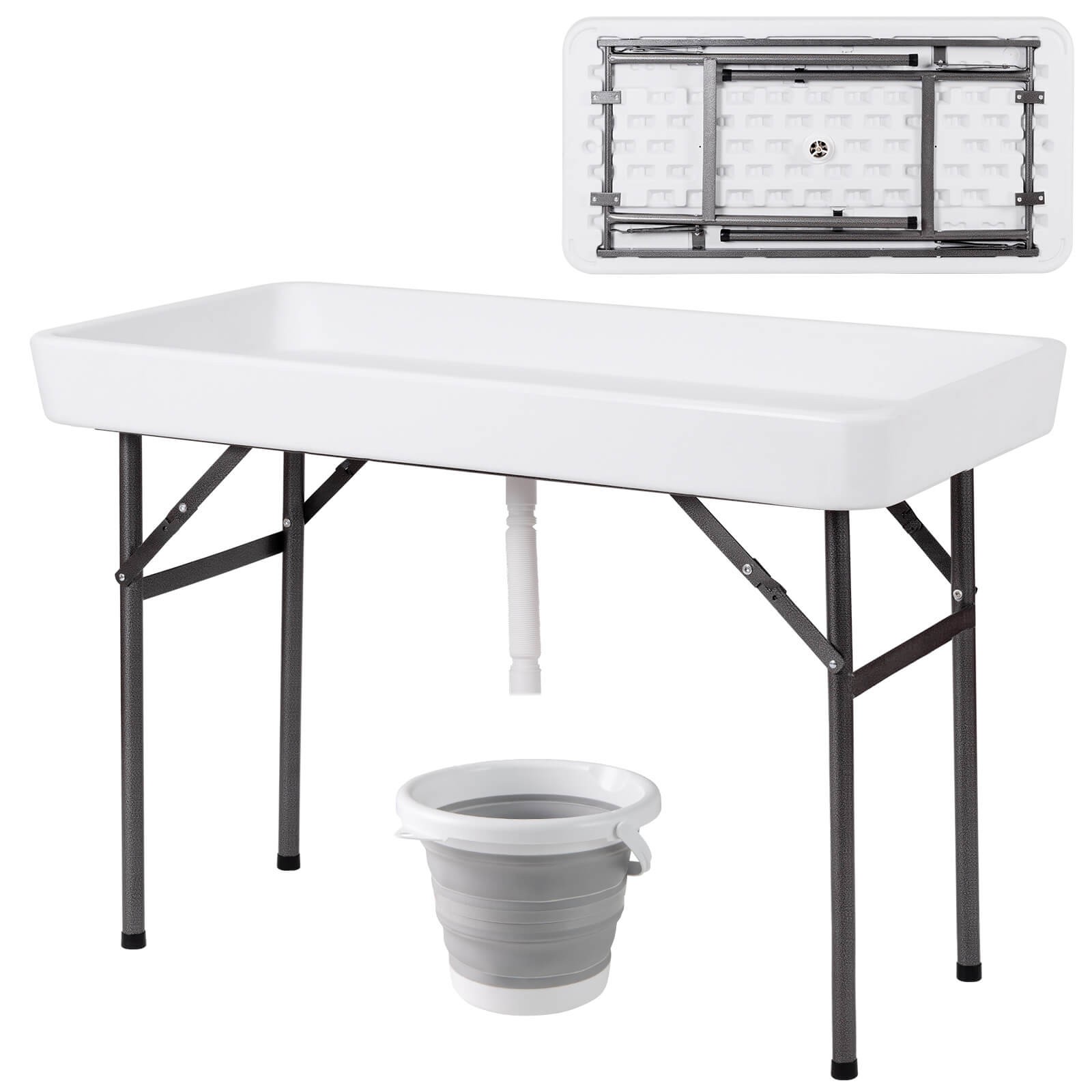 4' Ice Table Folding Party Ice Cooler Table Desk w/ Skirt & Drain Pipe