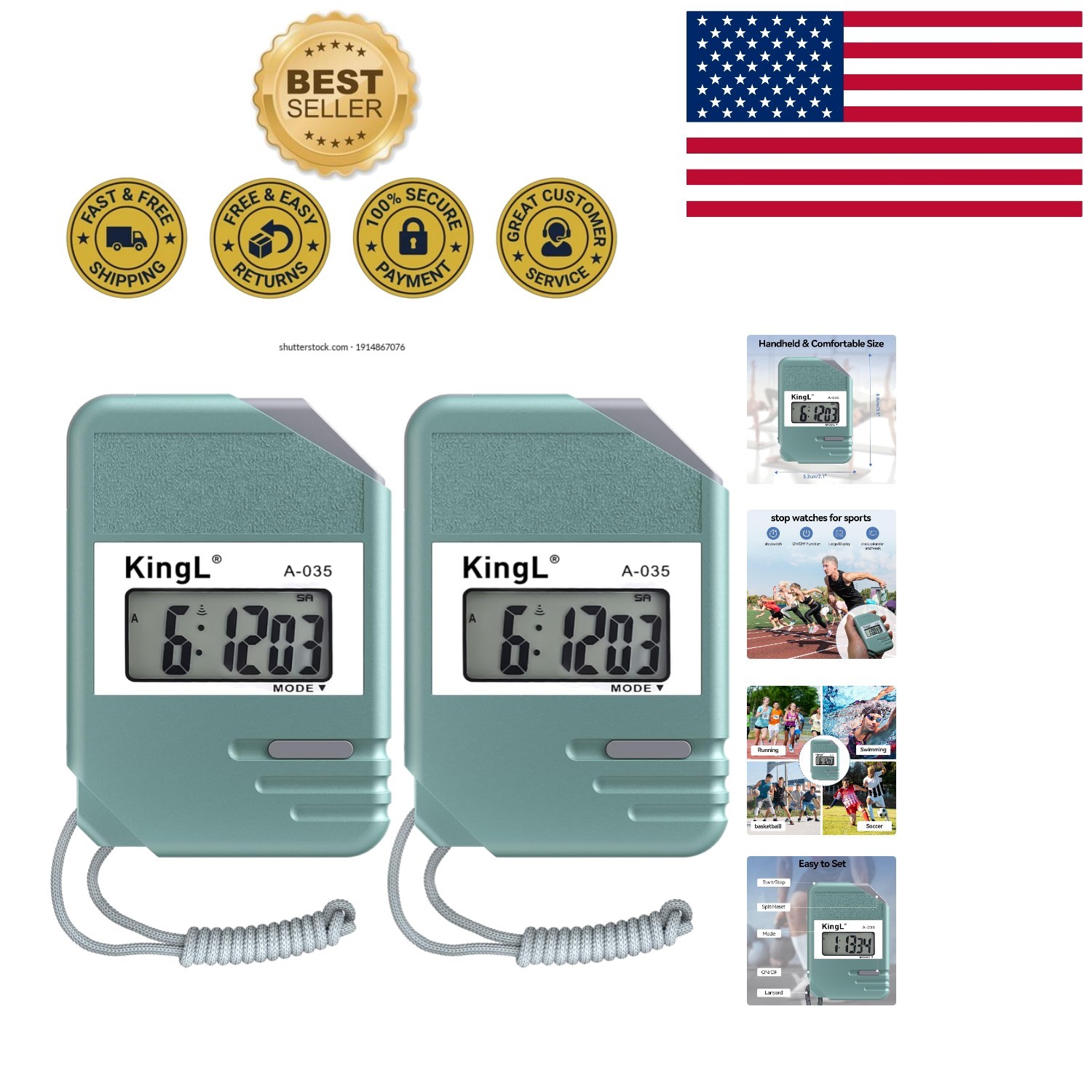 Versatile 2 Pack Stopwatch Timer - Waterproof, Large LCD for Sports & Training