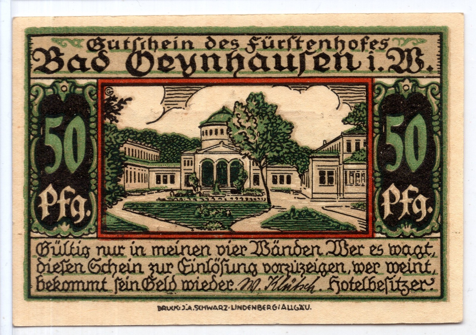 1921 Germany Bad Oeynhausen Notgeld 50 Pfennig Note (NG22)