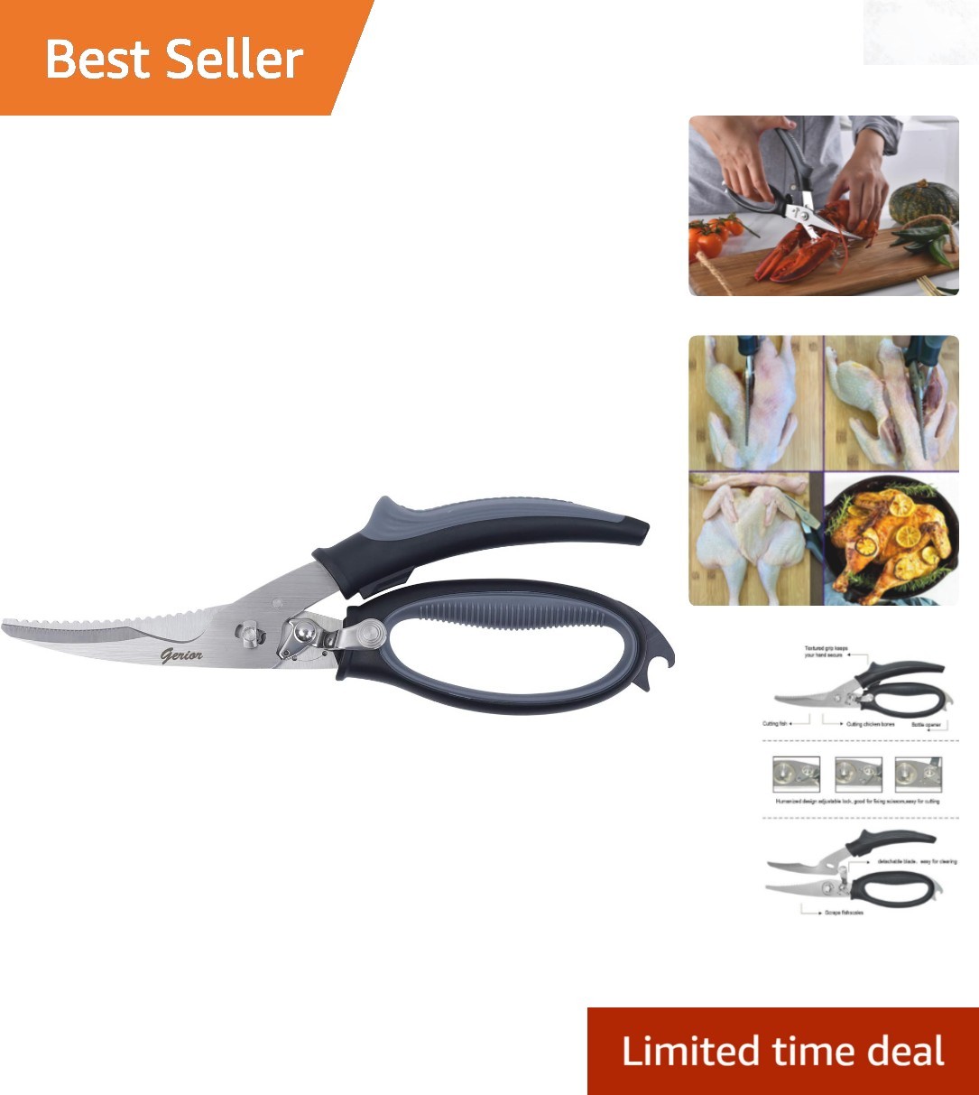 Heavy Duty Poultry Shears Kitchen Scissors Stainless Steel Bone Meat Cutting