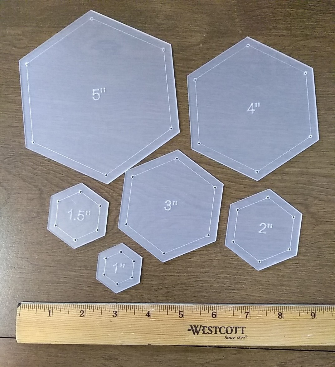 Hexagon Cutting or Marking Templates Lot 6 Sizes Quilting Plastic